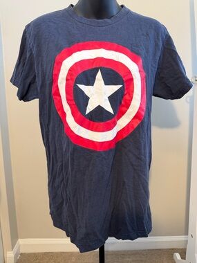 Marvel Avengers Captain America Shield Graphic Tee Navy Blue Short Sleeve
